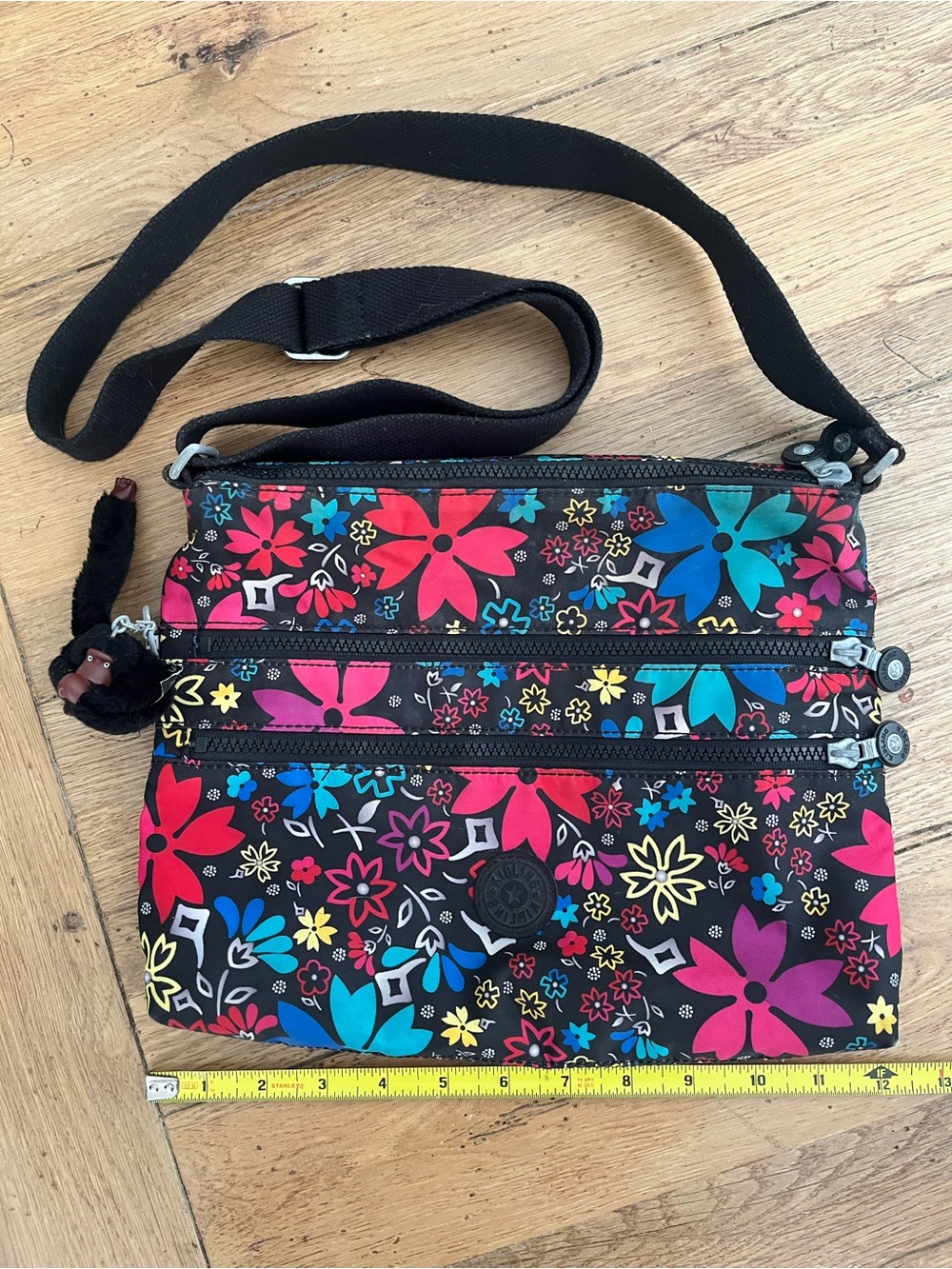 Kipling Black Crossbody Bag with Multicolor Floral Print